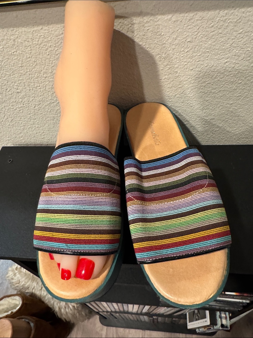 Striped Slip-On Mule Sandals in Multicolor - Women's Casual Slides